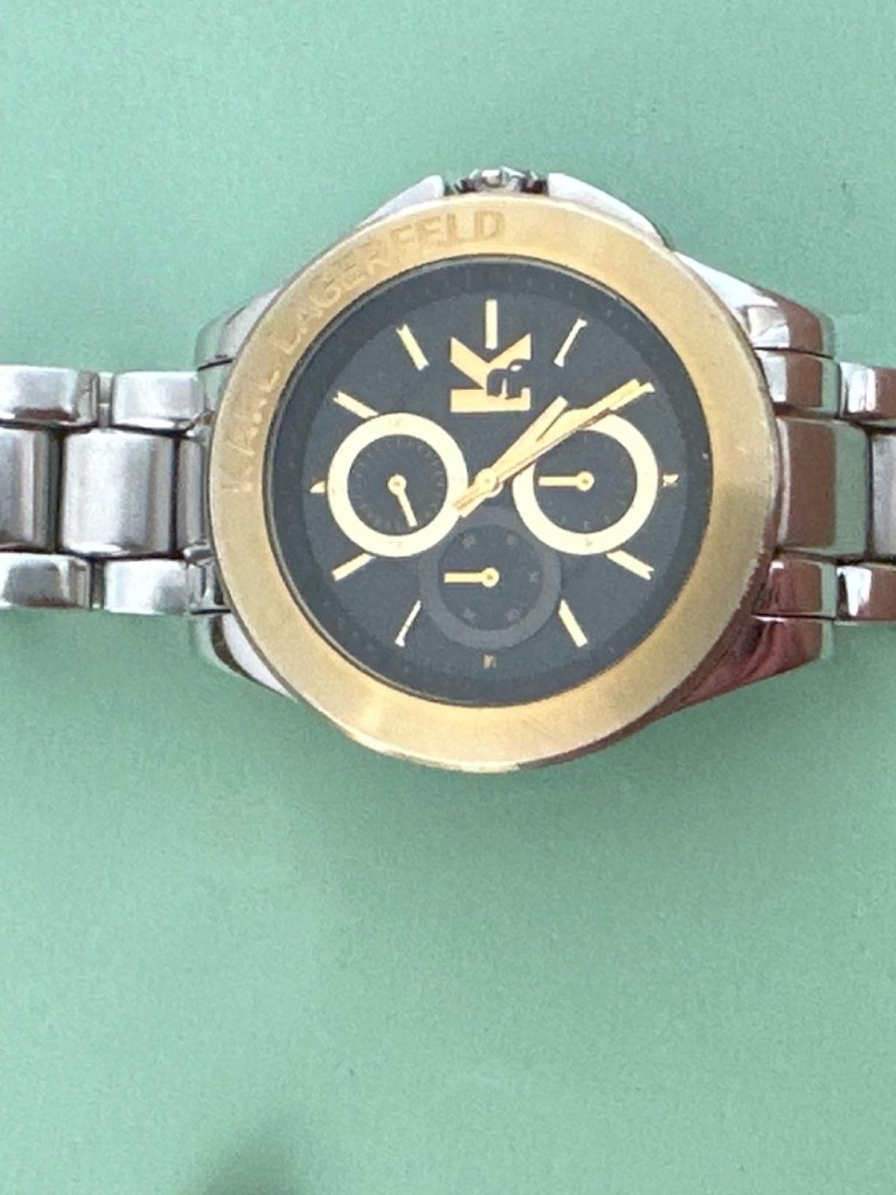 Karl Lagerfeld Men's Black and Gold Dial Two-Tone Bracelet Watch